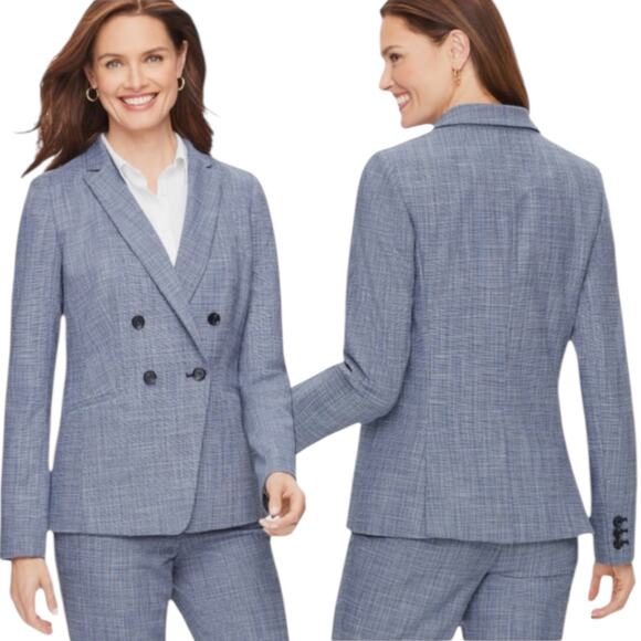 Talbots Blended Tweed Double Breated Blazer Jacket Blue Size 16 - Picture 1 of 9